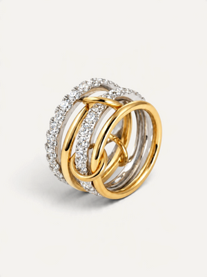 CÉLOIR Elorana Ring aus Edelstahl in Gold und Silber mit funkelnden Zirkonia-Steinen im mehrlagigen Design
