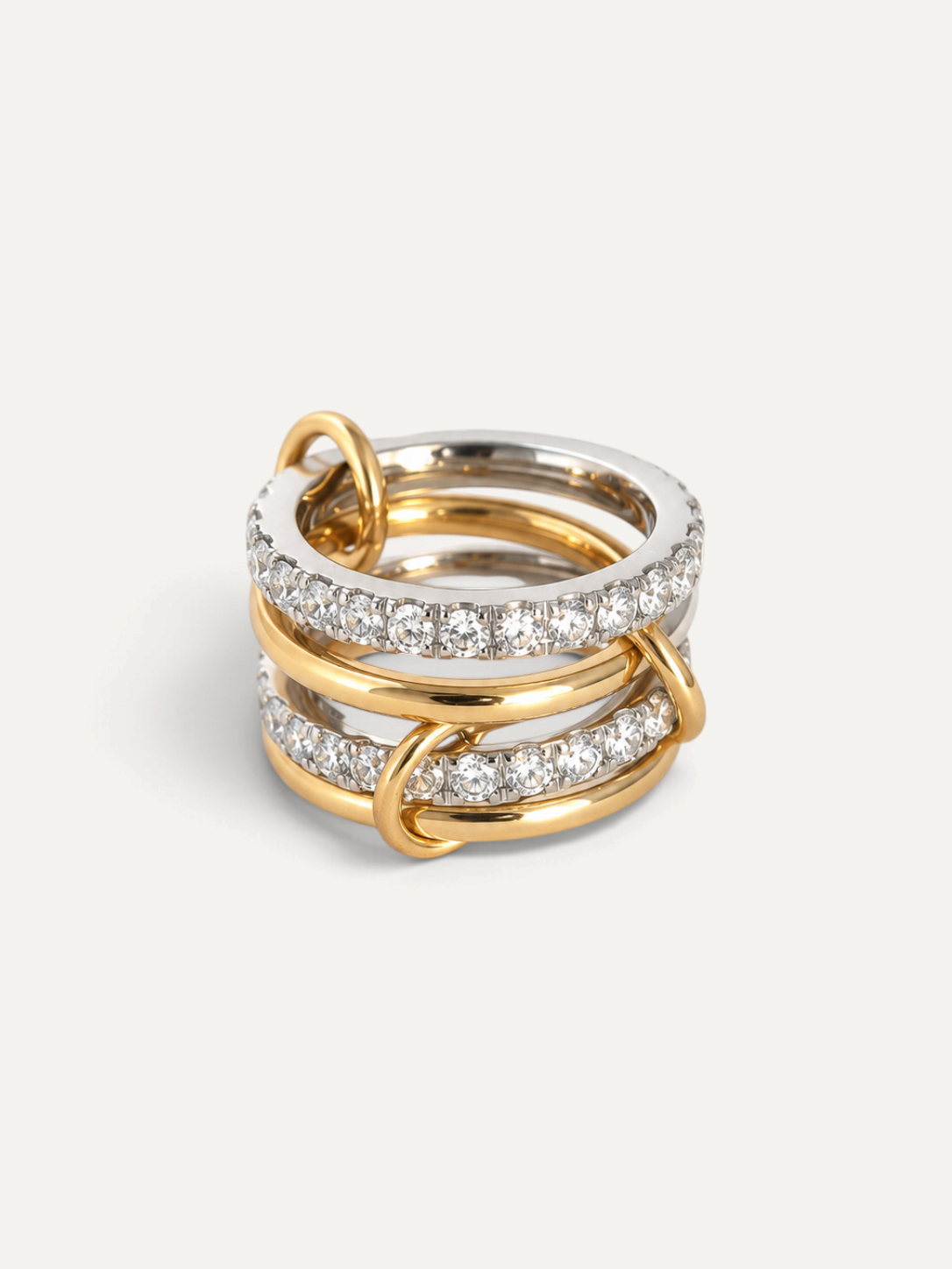CÉLOIR ELORANA Ring aus Edelstahl in Gold und Silber mit funkelnden Zirkonia-Steinen im mehrlagigen Design